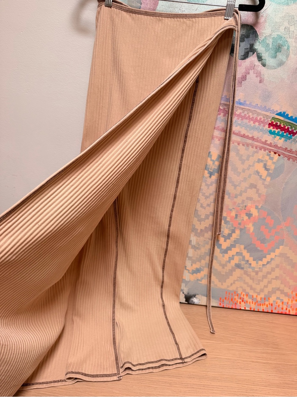 Baserange Rib Cotton Knit Wrap Maxi Skirt Beige Tan Sz Small - Picture 4 of 8